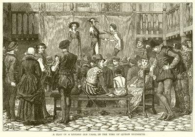 Una obra en un patio de una posada de Londres, en la época de la Reina Isabel de English School