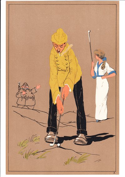 Impresión de dos golfistas en posturas cómicas y humorísticas, c.1920 de English School