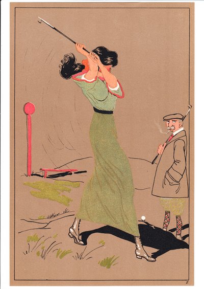 Impresión de dos golfistas en posturas cómicas y humorísticas, c.1920 de English School