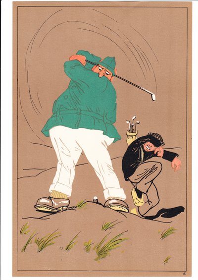 Impresión de dos golfistas en posturas cómicas y humorísticas, c.1920 de English School