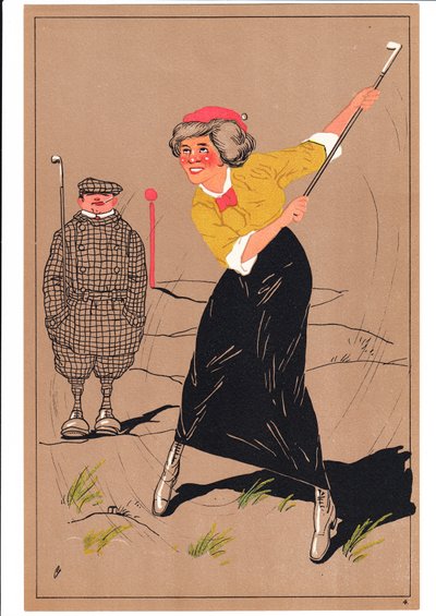 Impresión de dos golfistas en posturas cómicas y humorísticas, c.1920 de English School