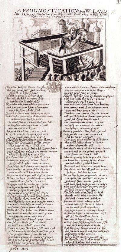 Una predicción sobre W. Laud, último obispo de Canterbury, escrita en 1641, que según se ha cumplido, 1645 de English School