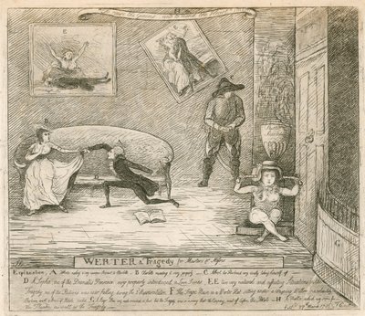 Una escena de la parodia Werter de F. Reynolds, estrenada en el Teatro Covent Garden, Londres, el 14 de marzo de 1786 de English School