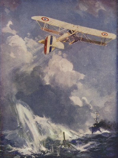 Un hidroavión bombardeando un submarino de English School