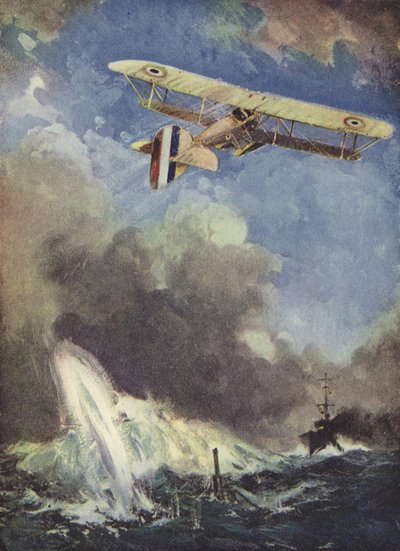 Un hidroavión bombardeando un submarino de English School