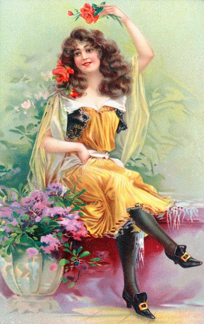Una joven sentada con flores en el cabello de English School