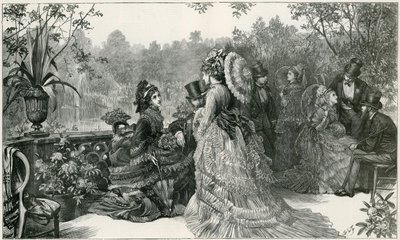 Un boceto de la Fiesta en el Jardín de Su Majestad, Palacio de Buckingham, desde la terraza de la casa de verano de English School
