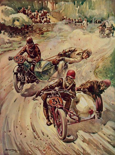 Un trofeo turístico de carrera en sidecar (litografía en color) de English School
