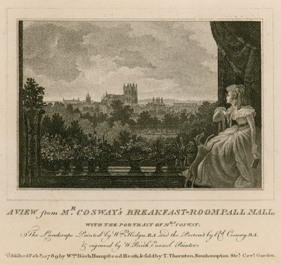 Una vista desde la sala de desayuno del Sr. Cosway, Pall Mall, con el retrato de la Sra. Cosway de English School