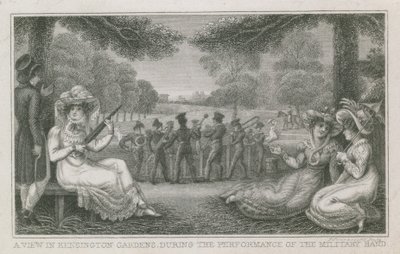 Una vista en Kensington Gardens, Londres, durante la actuación de la banda militar de English School