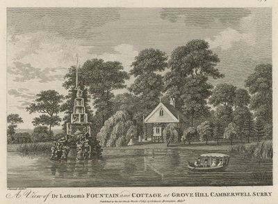 Vista de las fuentes y la cabaña del Dr. Lettsom de English School