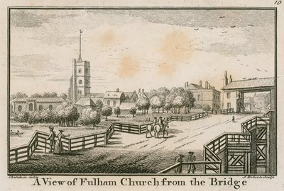Vista de la Iglesia Fulham, Londres, desde el Puente Fulham de English School