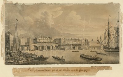 Vista del Puente de Londres antes de la última alteración en el año 1757 de English School