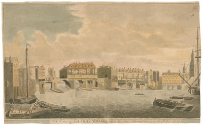 Una vista del antiguo Puente de Londres antes de las alteraciones, como en 1757 de English School