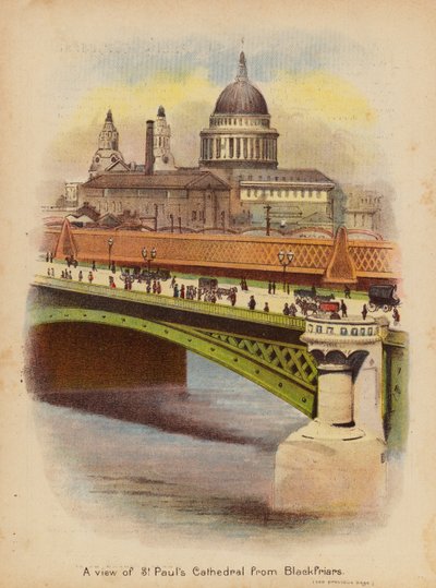 Vista de la catedral de San Pablo desde Blackfriars (litografía en color) de English School