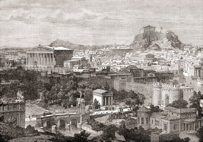Vista de la antigua Atenas, Grecia. De The Review of Reviews, publicado en 1891 de English School