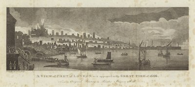 Vista de parte de Londres como apareció en el Gran Incendio de 1666 de English School