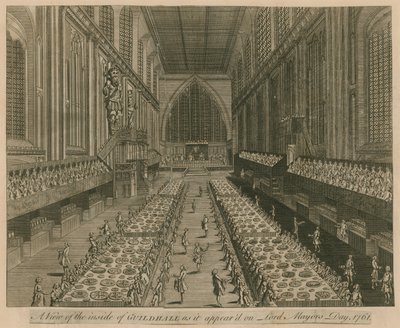 Una vista de Guildhall, Londres, como apareció en el Día del Alcalde, 1761 de English School