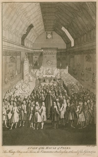 Vista de la Cámara de los Pares, el rey sentado en el trono de English School
