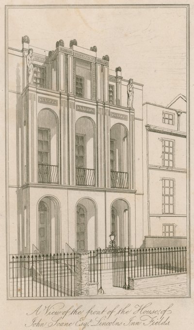 Vista del frente de la casa de John Soane Esq, Lincolns Inn Fields, Londres de English School