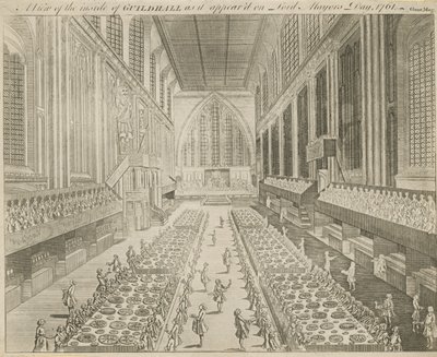 Vista del interior del Guildhall como apareció en el Día del Alcalde, 1761 de English School