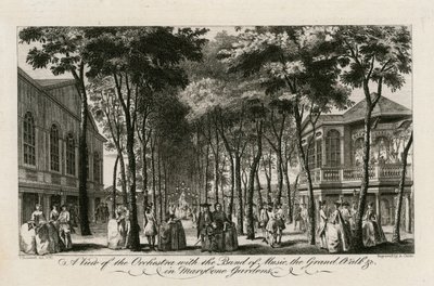 Vista de la orquesta con la banda de música, el Paseo Principal, etc. en los Jardines de Marylebone de English School