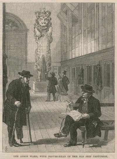 Una visita al Hospital de Greenwich; El Anson Ward, con la figura de proa del antiguo barco Centurion de English School