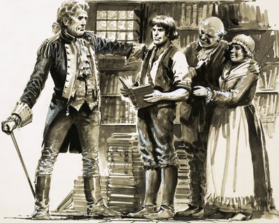 Un vecino adinerado ve a Samuel Johnson trabajando en una librería de English School