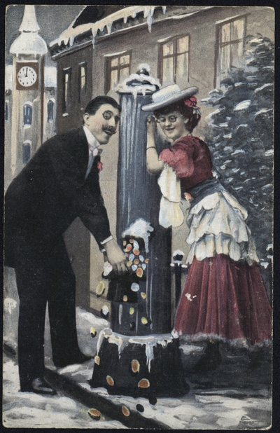 Una pareja bien vestida riendo de English School