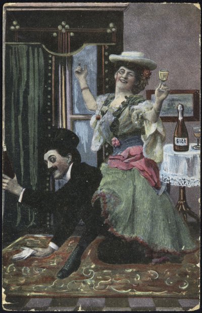 Una pareja bien vestida riendo de English School