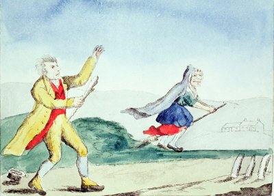 Una bruja asusta a un hombre con un garrote, c.1790s de English School