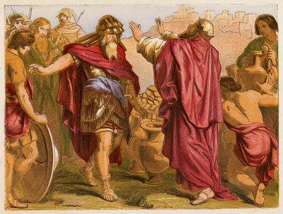 Abraham y Melquisedec (litografía en color) de English School