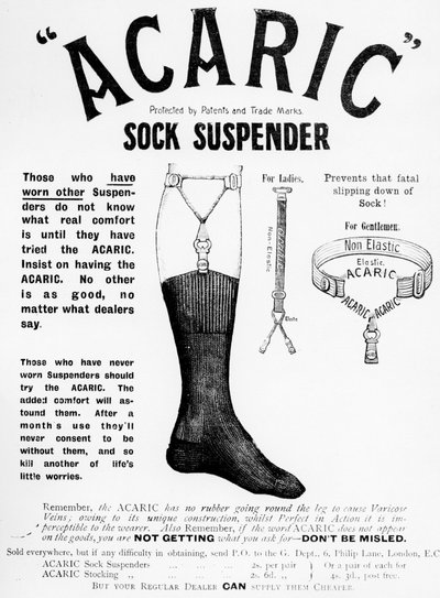 Anuncio de Suspensor de Calcetines Acaric, 1898 de English School