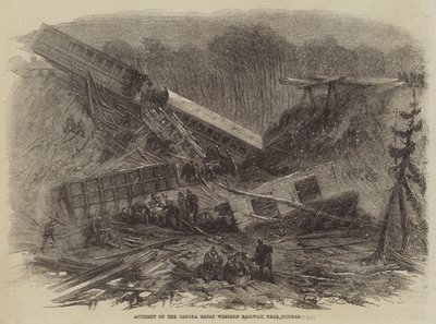 Accidente en el Ferrocarril Great Western de Canadá, cerca de Dundas (grabado) de English School