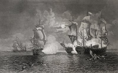 Acción entre Bonhomme Richard y el Serapis, 23 de septiembre de 1779 (grabado) de English School