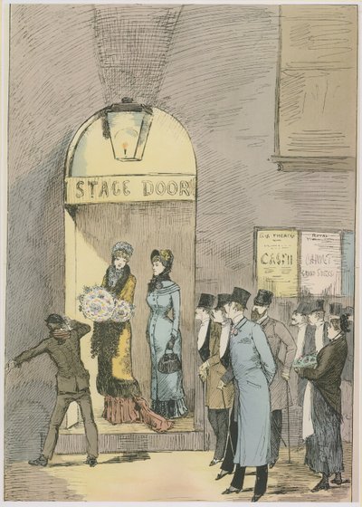 Actrices en la puerta del escenario de un teatro de English School