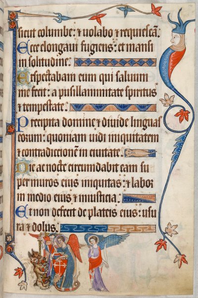 Agregar. 42130, f.101, Salmo 54, Arcángeles luchando contra el diablo, de 