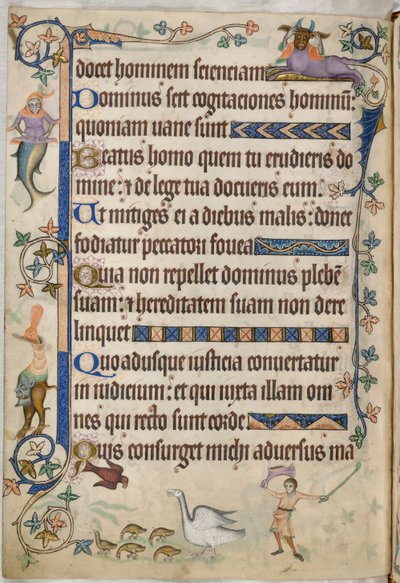 Agregar. 42130, f.169v, Salmo 93, Gansos con pichones, de 