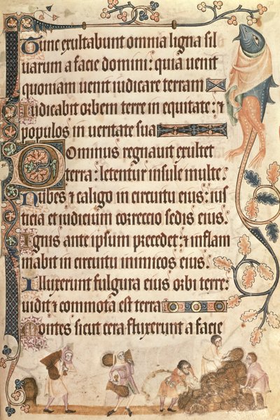 Añadir 42130 f.173 Apilando gavillas de maíz, del Salterio de Luttrell, iniciado antes de 1340 para Sir Geoffrey Luttrell (1276-1345) (vitela) de English School