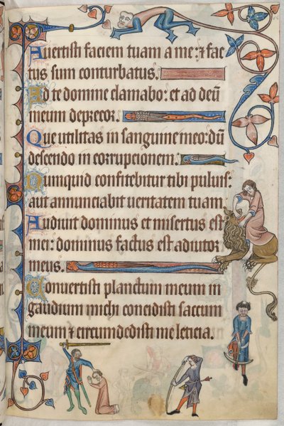 Añadir. 42130, f.56, Salmo 29, Ejecución de Tomás de Lancaster, del "Salterio de Luttrell", c.1325-35 (vitela) de English School