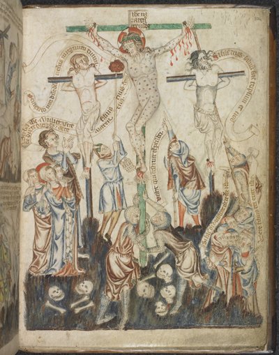 Agregar. 47682, f.32, La crucifixión, del Libro ilustrado de la Biblia de Holkham, c.1320-30 (vitela) de English School