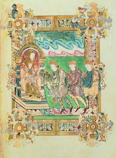 Añadir 49598 f.24b Adoración de los Magos, de la Bendición de San Aethelwold, Winchester, c.980 (vitela) de English School