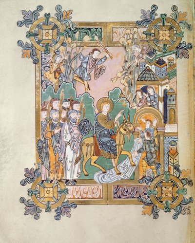 Añadir 49598 f.45v Entrada a Jerusalén, del Benedictional de St. Aethelwold, Winchester, c.980 (vitela) de English School