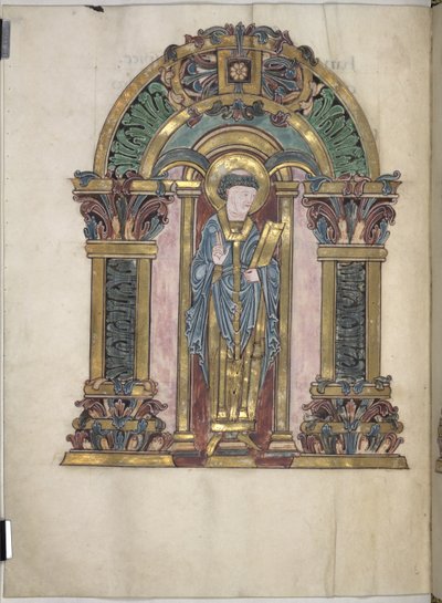 Agregar. 49598, f.97v, St Swithun, Benedictional de St Aethelwold, 971-984 (vitela) de English School