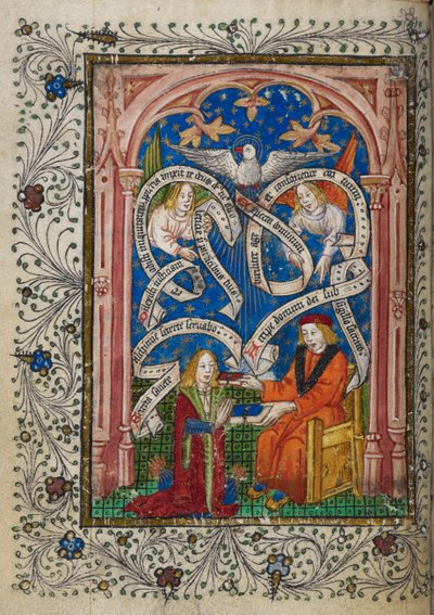 Añadir MS 10302 f.6v Un discípulo alquímico recibe un libro de su maestro, de 