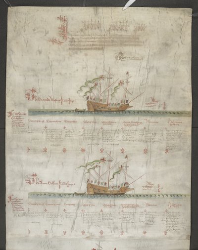 Agregue MS 22047 f.1r, The galleass Grand Mistress y Anne Gallant, de 