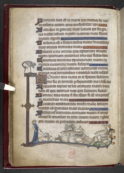 Añadir MS 24686, f.13v Salmo con extensión marginal formando borde parcial, c.1284-1316 (vitela) de English School