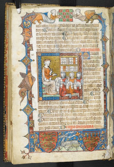 Añadir MS 47680, f.17v, Rey con caballeros y pieles, de 