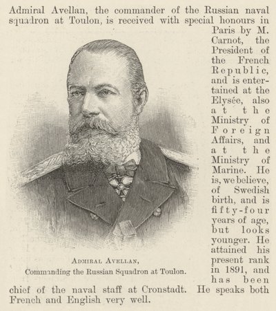 Almirante Avellan, comandante del Escuadrón Ruso en Toulon de English School