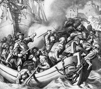 Almirante Blake ante Túnez (litografía) de English School
